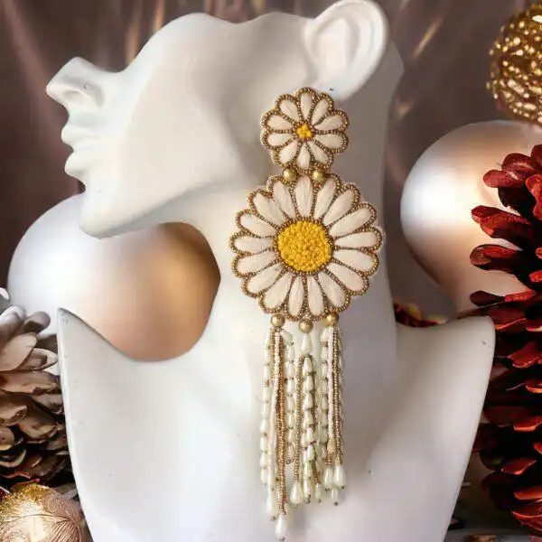 "पुष्प" Long Handmade Beaded Earrings