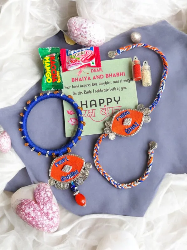 Mere Bhaiya Bhabhi Rakhi Set Orange