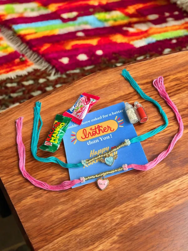 Set of 2 Blue & Pink Heart Rakhi