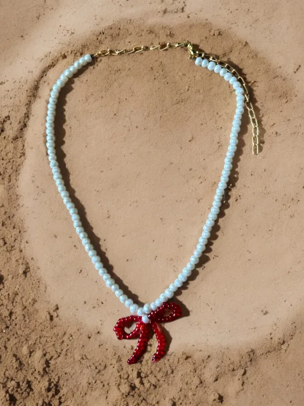 Red Bow Pearl Necklace