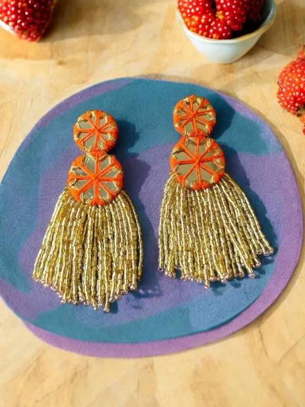 Orange Blingy Handmade Earrings