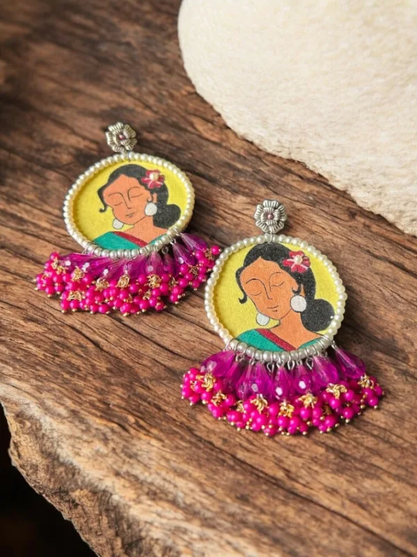 Vintage Madhubala  Handpainted Earrings