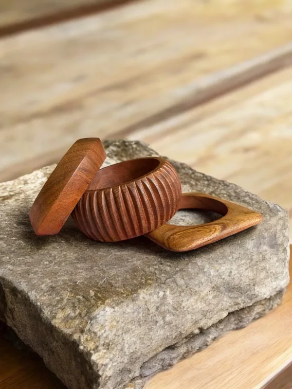 Wooden Statement Bangles Set (2.4-2.6) Medium