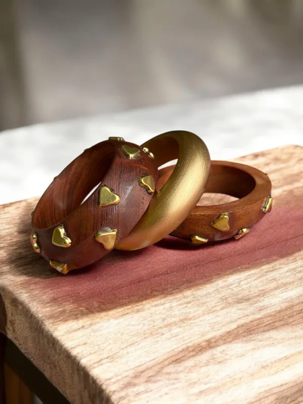 Heart to Heart Chunky Wooden Bangles (2.4-2.6) Medium