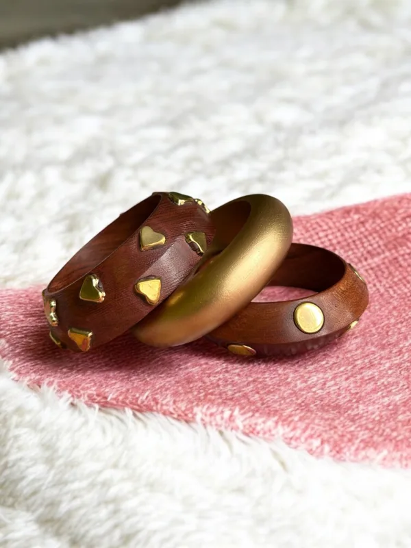 Golden Heart Chunky Wooden Bangles (2.4-2.6) Medium