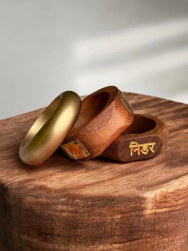 Golden Rustic Wooden Bangles (2.6-2.10) Large