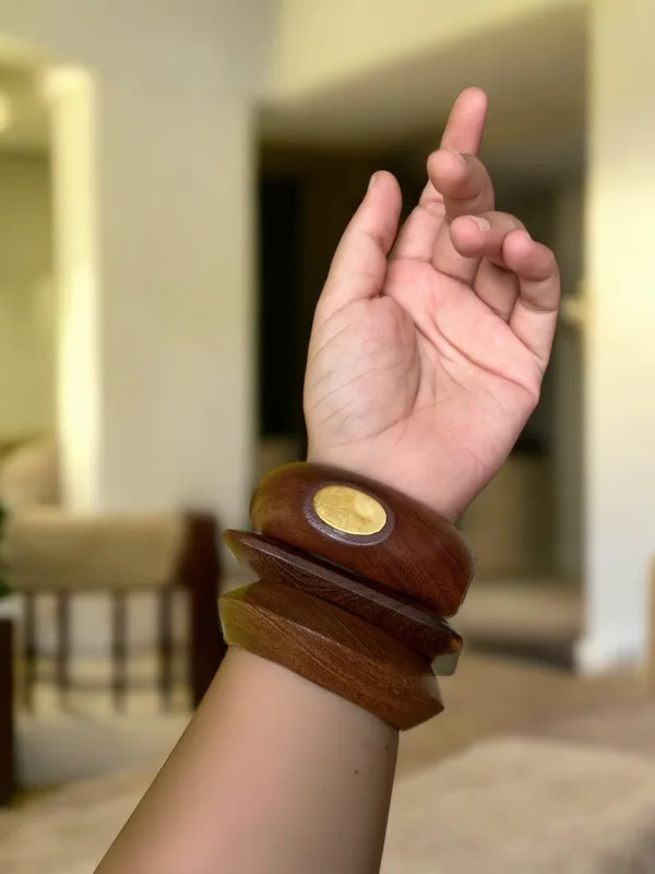 Golden Bolt Chunky Wooden Bangles (2.6-2.10) Large