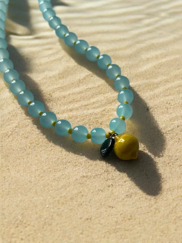 Glass Blue Lemon Necklace