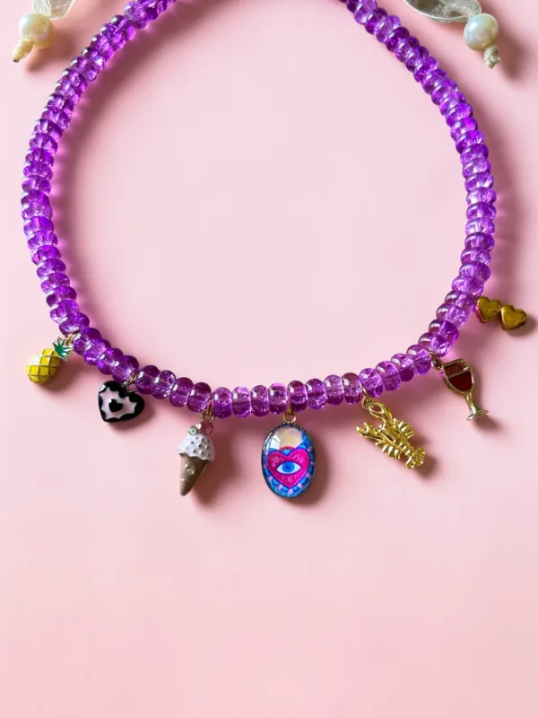 Multi Charm Necklace-Purple