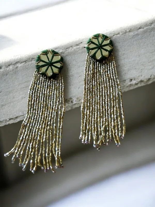 Green Mirror Dangler Earrings