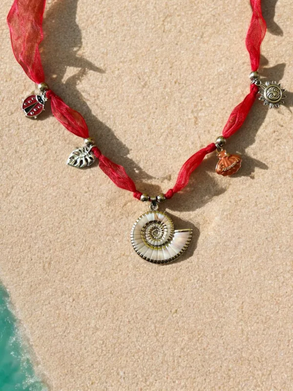 Red Ribbon Charm Necklace