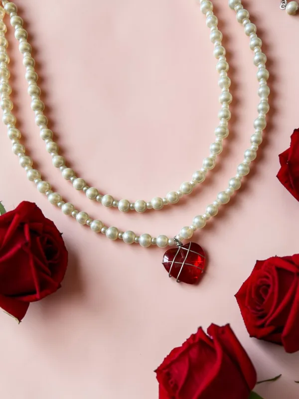 Layered Cage Red Heart Necklace