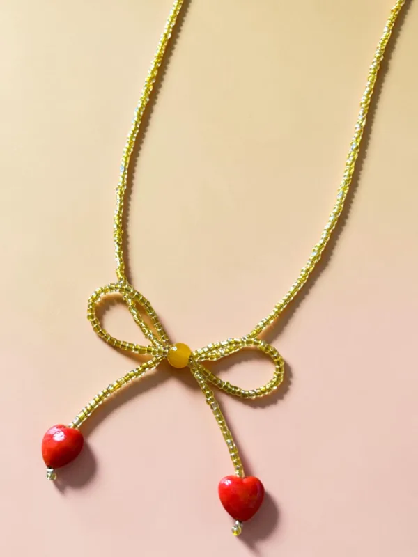 Yellow Bow-Heart Necklace