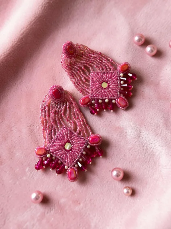 Pink Bead Dangler Earrrings