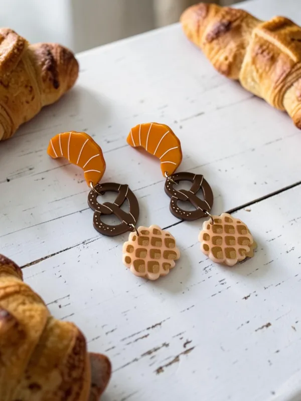 Croissant-Pretzel Acrylic Earrings