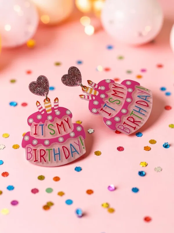 Birthday Cake Acrylic Earrings