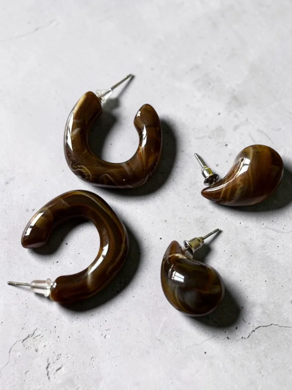 Brown Marble Resin Stud Earrings Combo