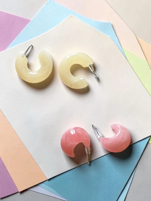 Pink-Yellow Resin Stud Earrings Combo