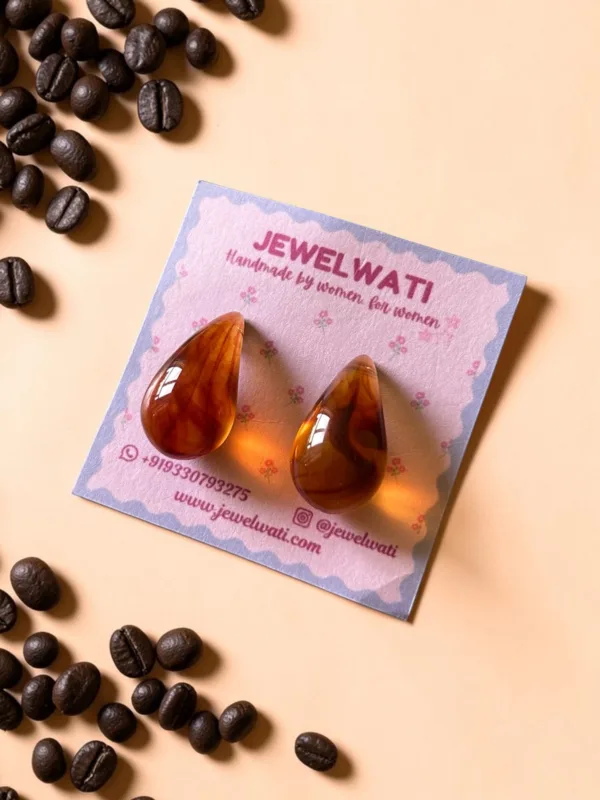 Brown Drop Resin Stud Earrings